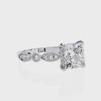 Princess-Cut Lab-Grown Diamond Halo Ring | Art Deco Milgrain Pavé Shank | VR260064