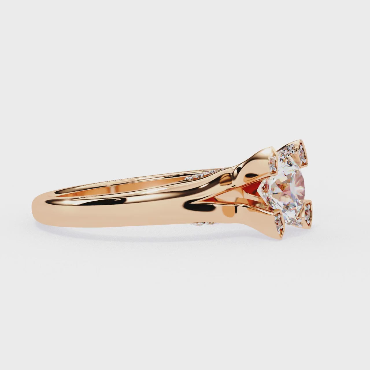 0.90ct Round Brilliant Lab-Grown Diamond Ring | Diamond Compass Prongs & Pavé Split Shank | VR260028