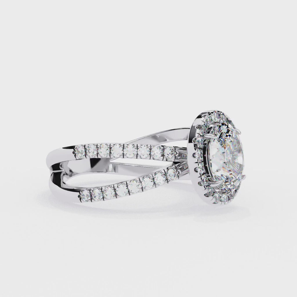 1.00ct Oval Cut Lab-Grown Diamond Ring | Pavé Halo & Pavé Shank | VR260049