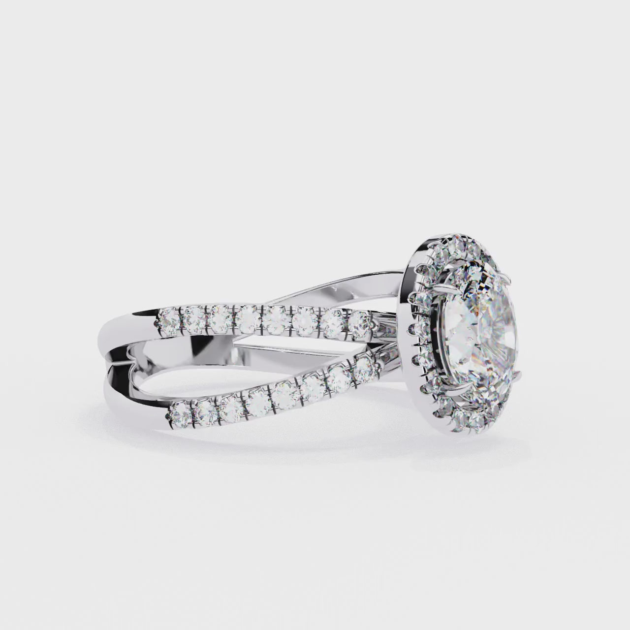 1.00ct Oval Cut Lab-Grown Diamond Ring | Pavé Halo & Pavé Shank | VR260049
