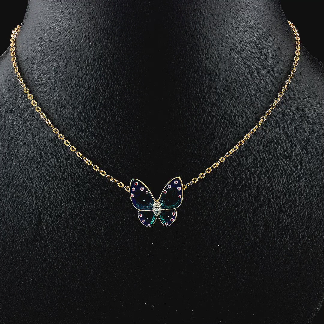 Butterfly Enamel Pendant -Gold-Plated (Vermeil) Lab-Grown Diamonds | VP250126