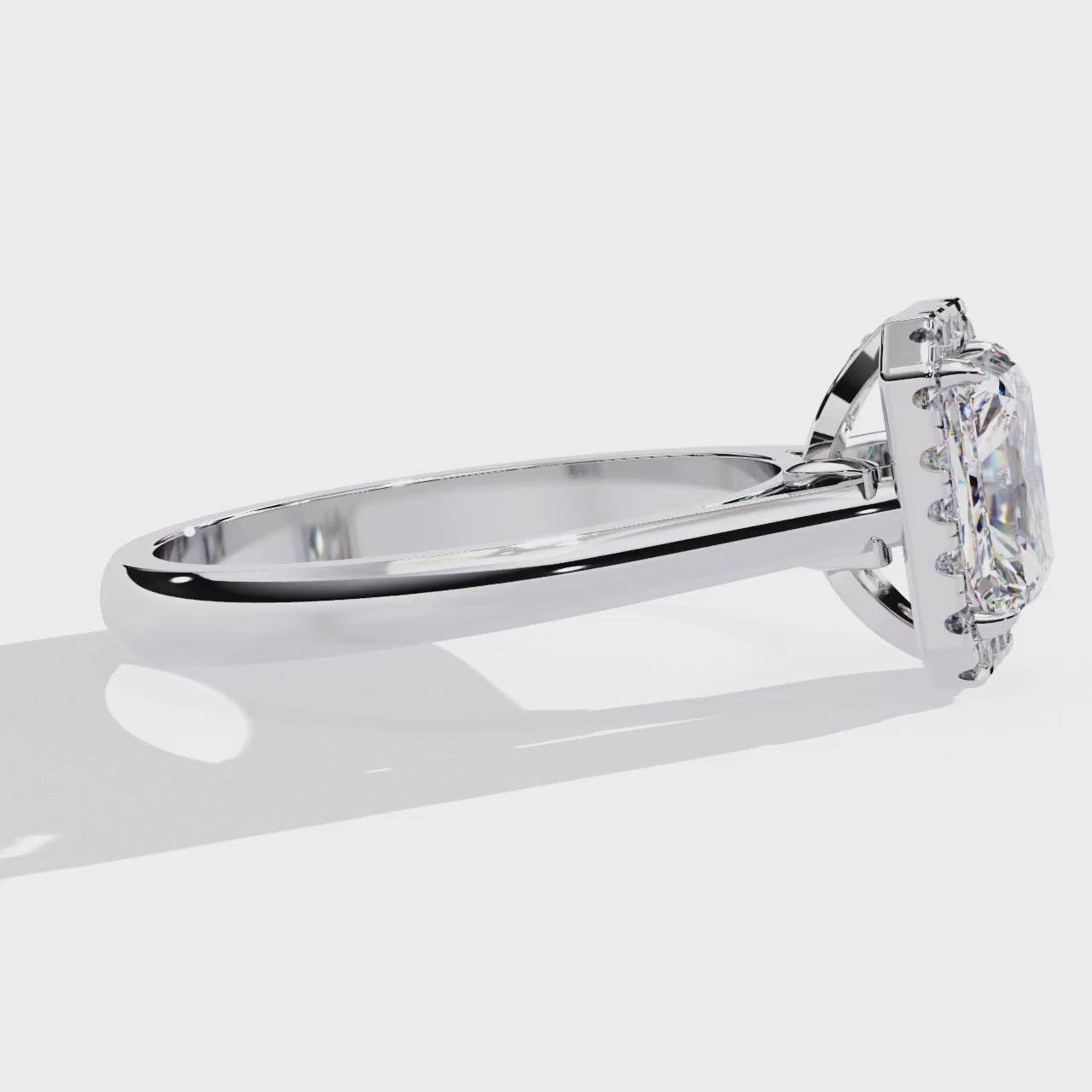 Radiant-Cut Lab-Grown Diamond Halo Ring | Pavé Halo & Leaf Gallery | VR260085
