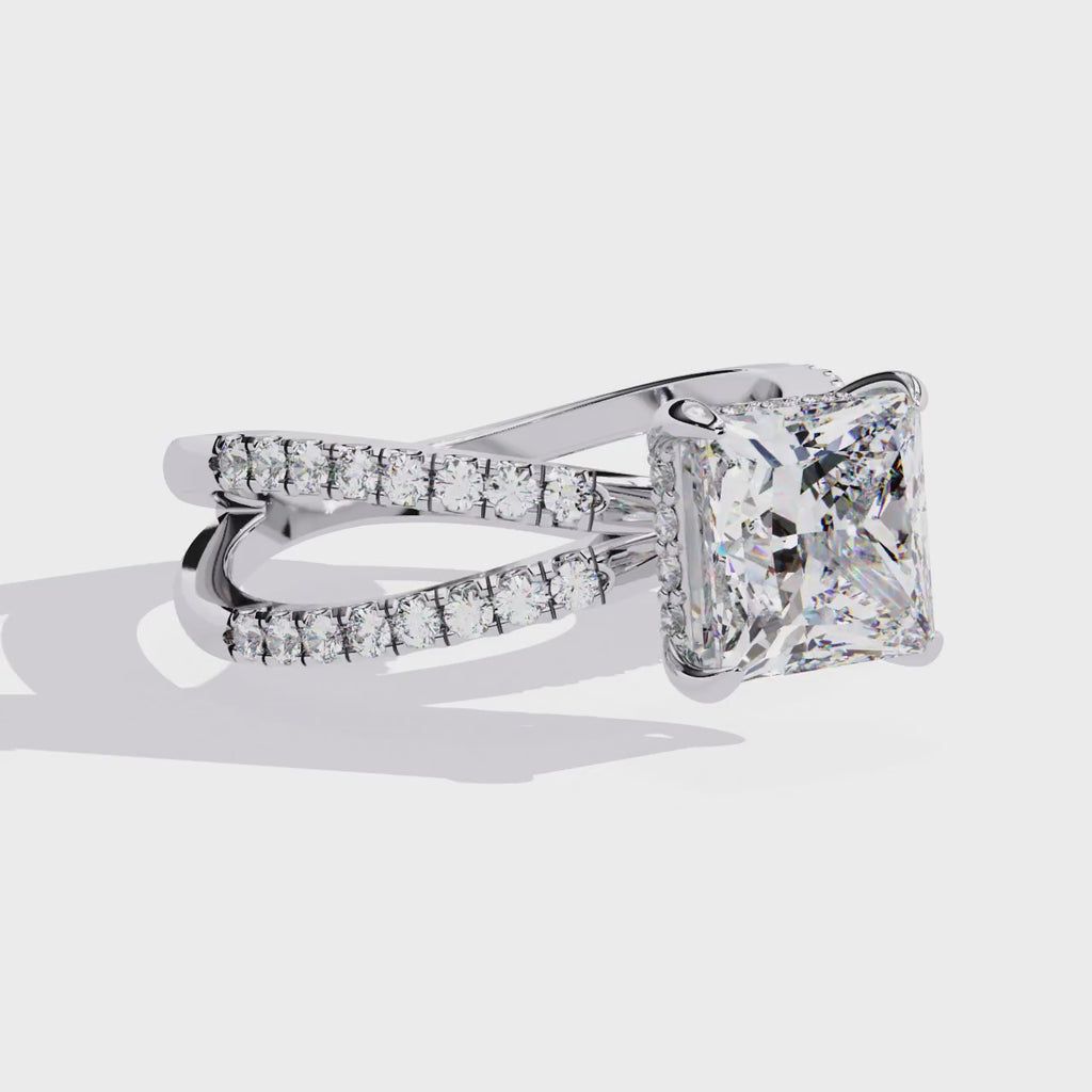 Princess-Cut Lab-Grown Diamond Halo Ring | Double-Row Pavé Split Shank | VR260066