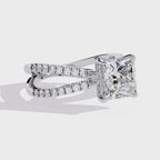 Princess-Cut Lab-Grown Diamond Halo Ring | Double-Row Pavé Split Shank | VR260066