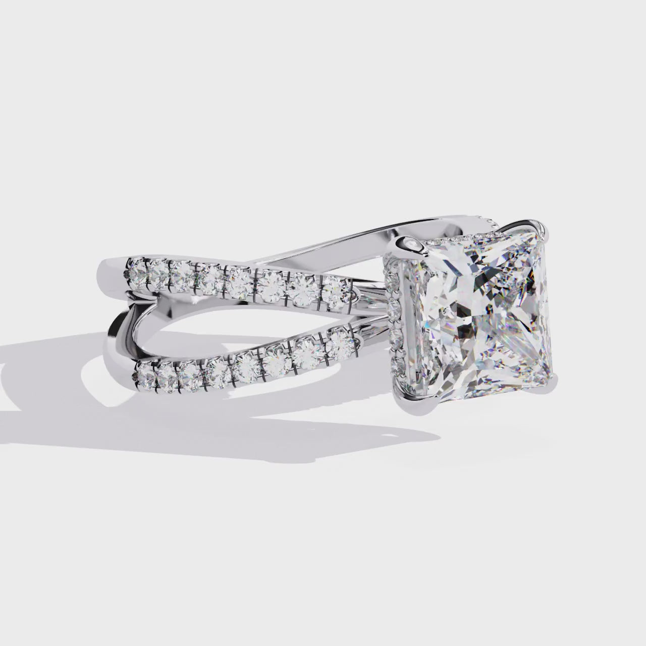 Princess-Cut Lab-Grown Diamond Halo Ring | Double-Row Pavé Split Shank | VR260066