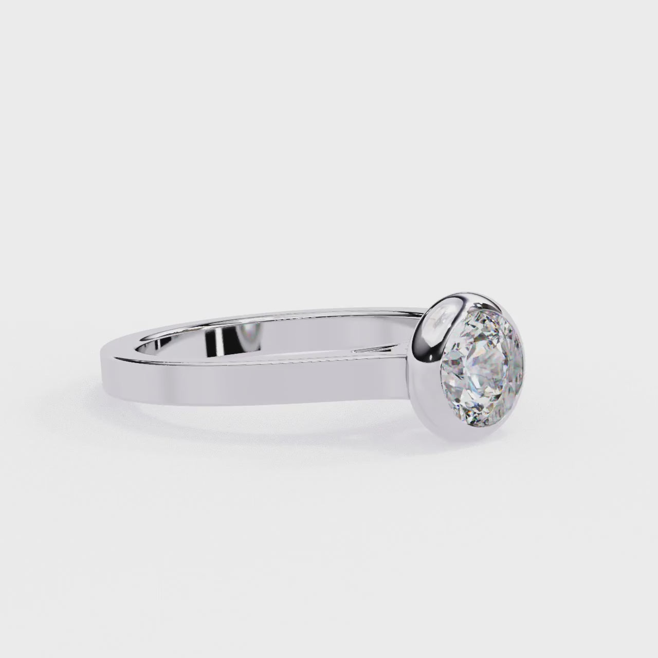 Round-Cut Lab-Grown Diamond Bezel Solitaire Ring | Plain Gold Shank | VR260078