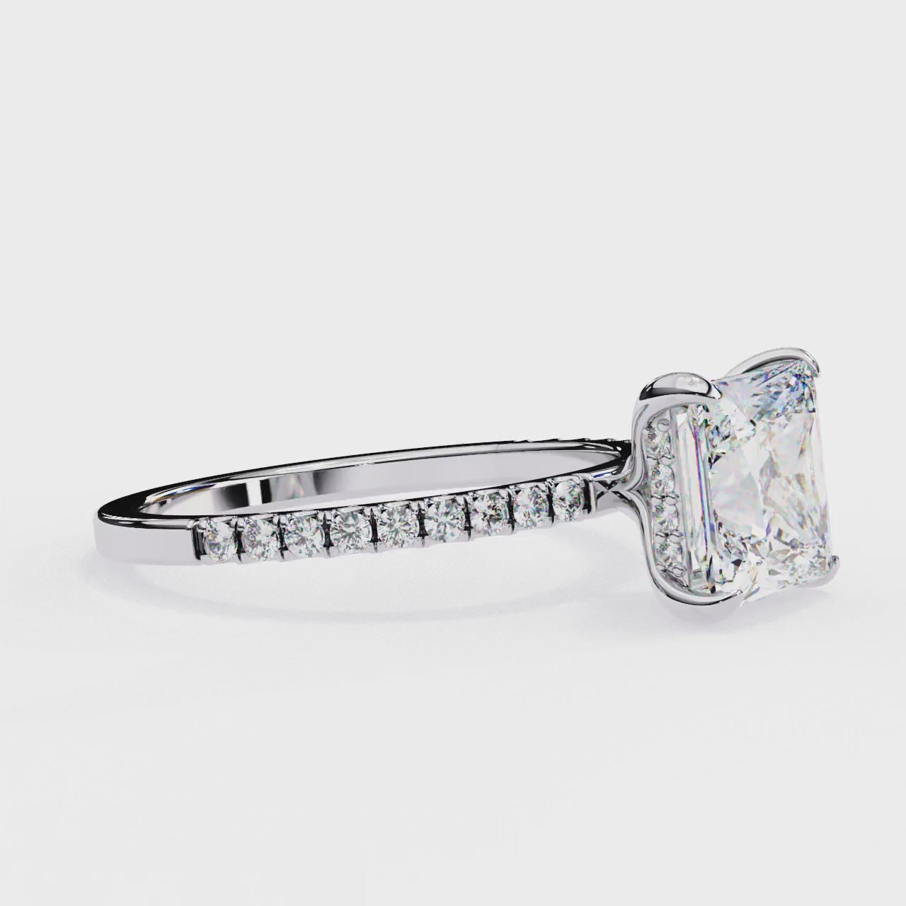 Princess-Cut Lab-Grown Diamond Solitaire Ring | Pavé Gallery & Pavé Shank | VR260091