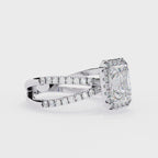 1.50ct Emerald Cut Lab-Grown Diamond Ring | Pavé Halo & Pavé Shank | VR260047