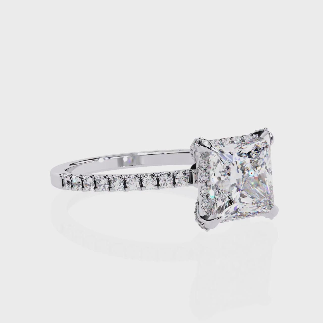 2.00ct Princess Cut Lab-Grown Diamond Ring | Pavé Halo, Prongs & Shank | VR260059
