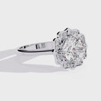 Cushion-Cut Lab-Grown Diamond Floral Halo Ring | Plain Solitaire Shank | VR260072