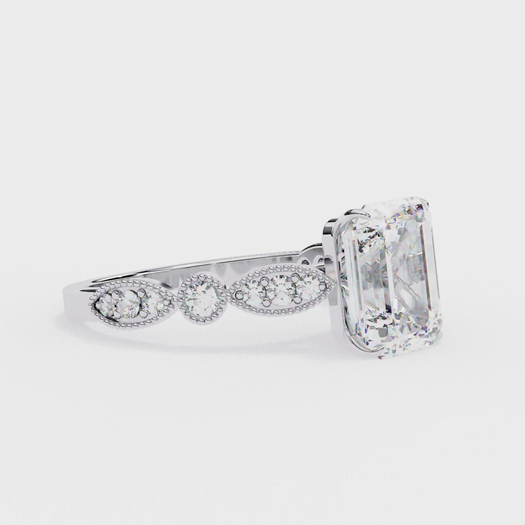 2.50ct Emerald Cut Lab-Grown Diamond Ring | Vintage Milgrain Art Deco Diamond Shank | VR260023