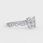 2.50ct Emerald Cut Lab-Grown Diamond Ring | Vintage Milgrain Art Deco Diamond Shank | VR260023