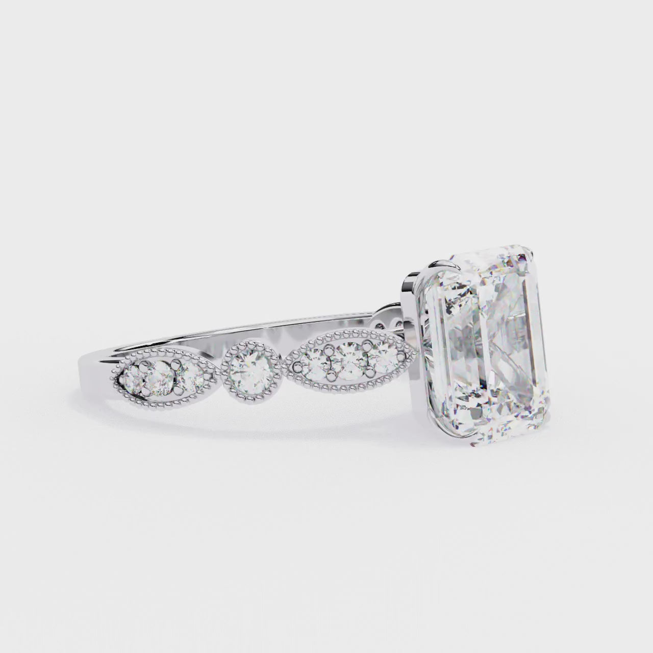 2.50ct Emerald Cut Lab-Grown Diamond Ring | Vintage Milgrain Art Deco Diamond Shank | VR260023