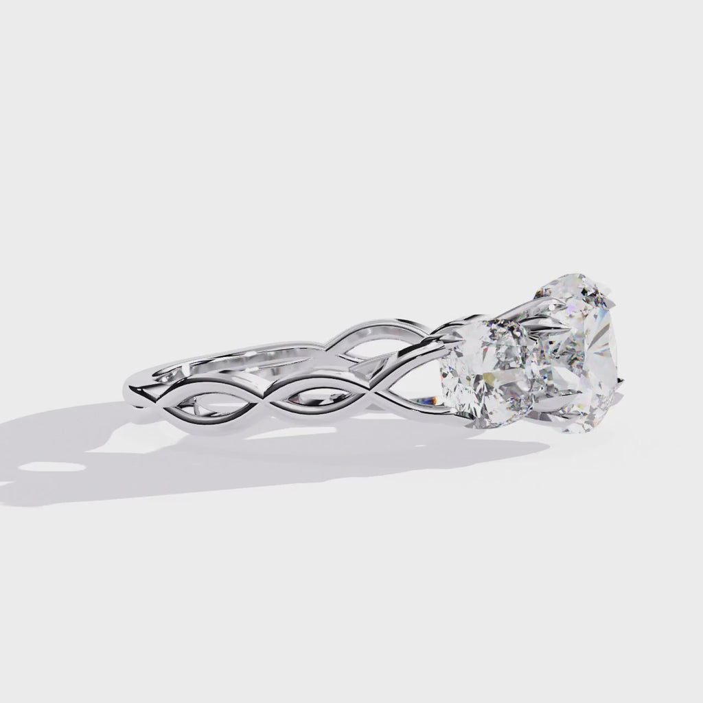Cushion-Cut Lab-Grown Diamond Three-Stone Ring | Round Brilliant Sides & Plain Shank | VR260076