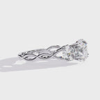 Cushion-Cut Lab-Grown Diamond Three-Stone Ring | Round Brilliant Sides & Plain Shank | VR260076