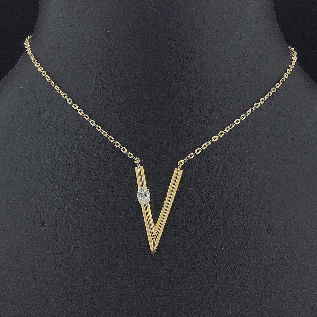 Letter V Initial Pendant - Gold-Pendant (Vermeil) Lab-Grown Diamonds | VP250238C
