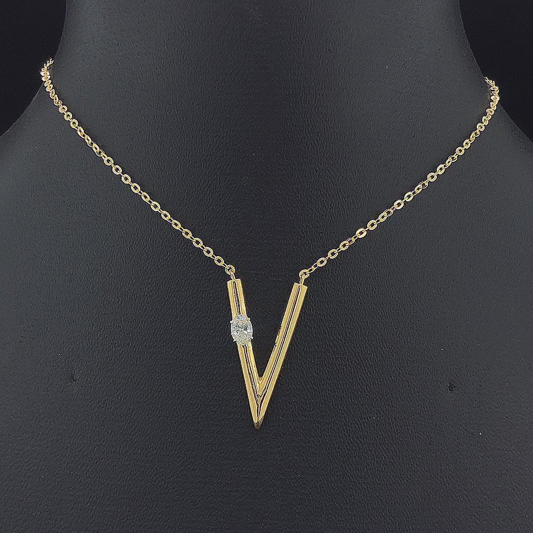 Letter V Initial Pendant - Gold-Pendant (Vermeil) Lab-Grown Diamonds | VP250238C