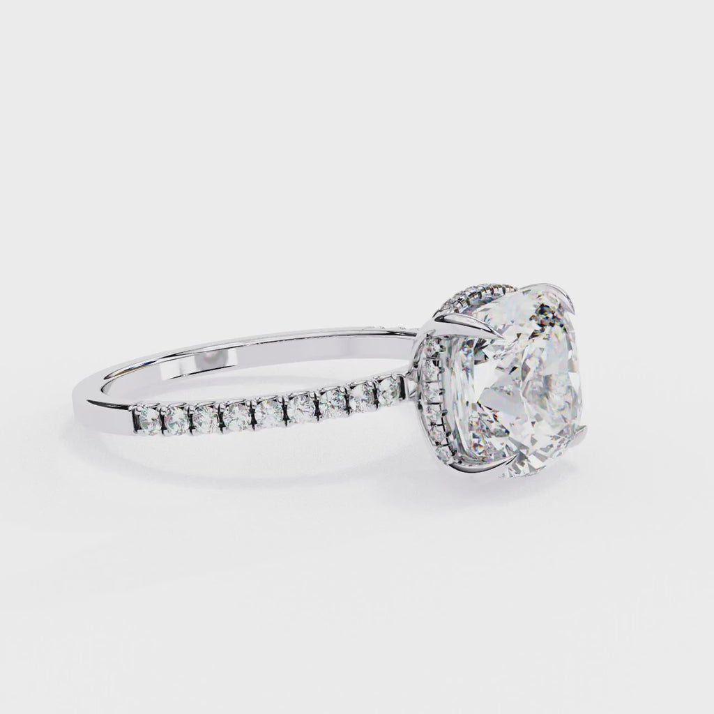 3.25ct Cushion Cut Lab-Grown Diamond Engagement Ring | Hidden Pavé Gallery & Diamond Shank