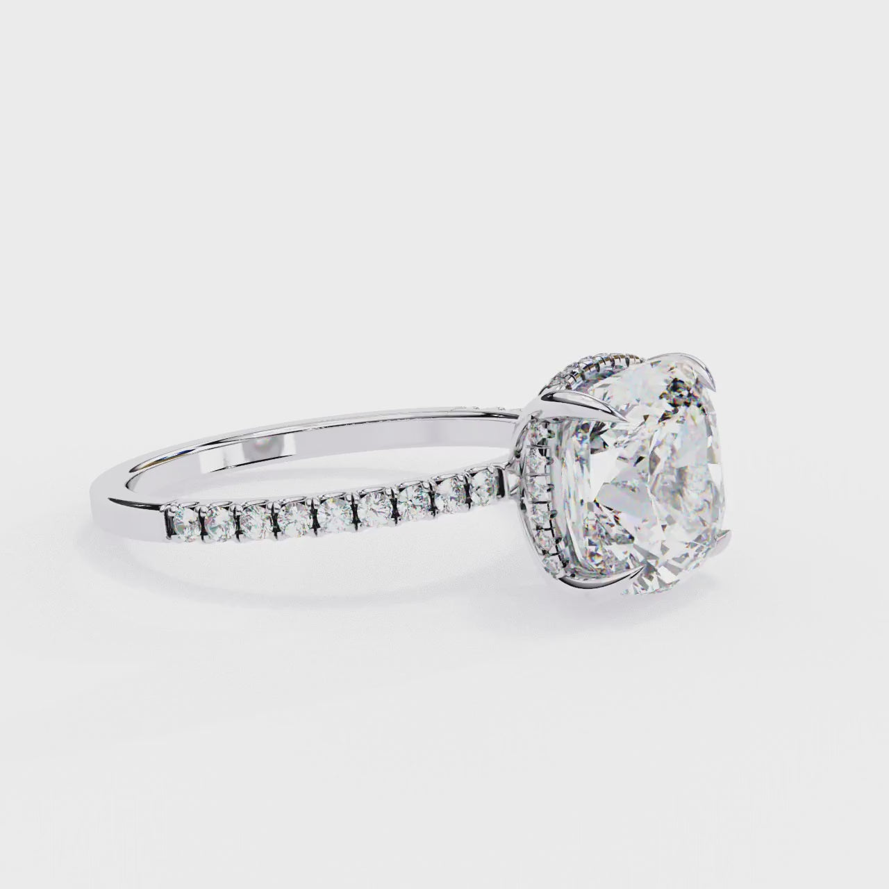 3.25ct Cushion Cut Lab-Grown Diamond Engagement Ring | Hidden Pavé Gallery & Diamond Shank