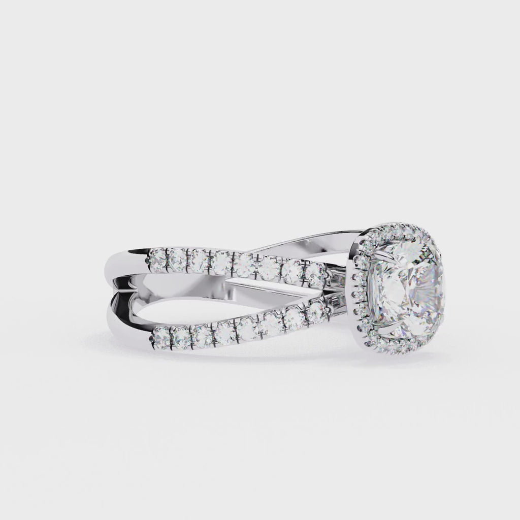 1.75ct Cushion Cut Lab-Grown Diamond Ring | Pavé Halo & Pavé Shank | VR260052