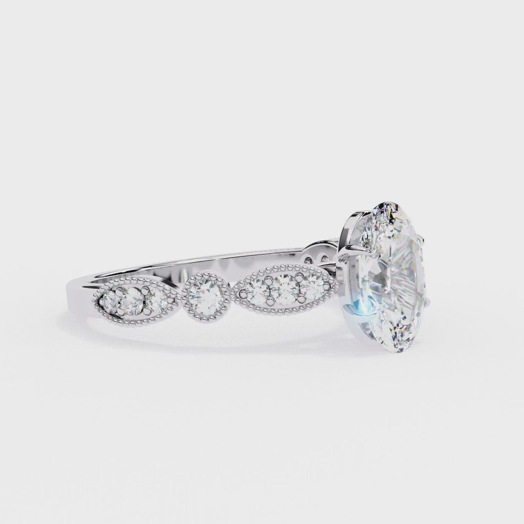1.20ct Oval Cut Lab-Grown Diamond Ring | Vintage Milgrain Art Deco Diamond Shank | VR260025