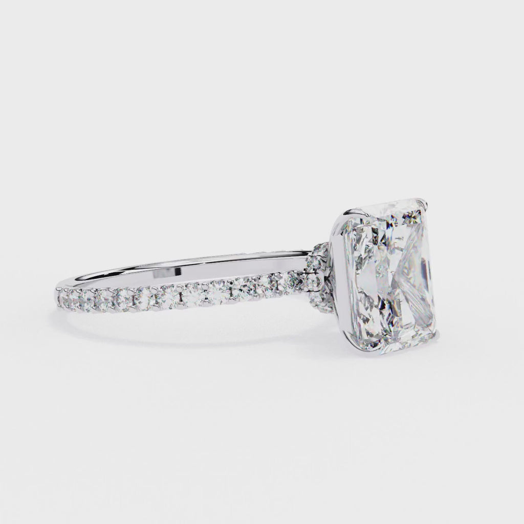 3.00ct Radiant Cut Lab-Grown Diamond Engagement Ring | Pavé Diamond Shank | 18K Yellow Gold | VR260019