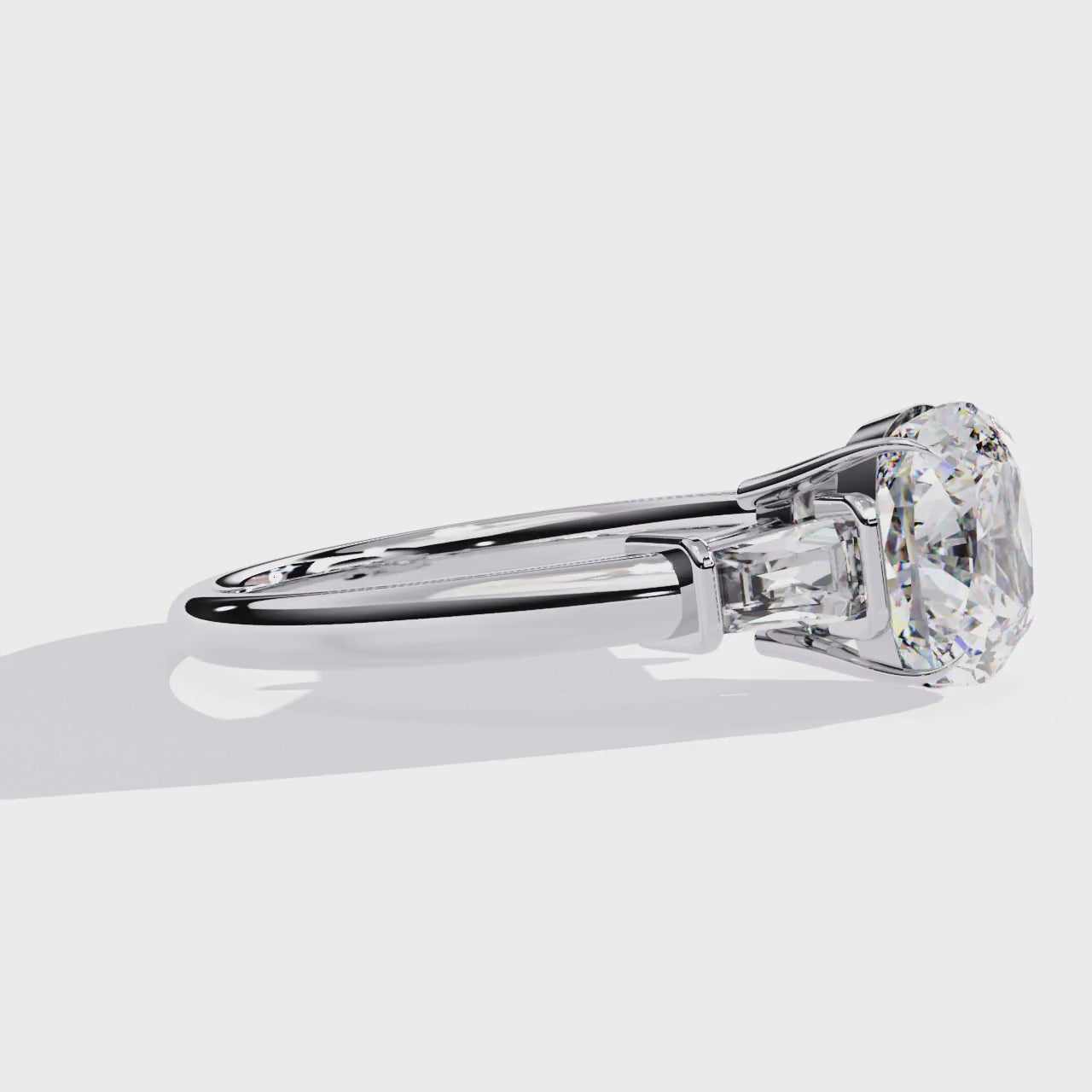 Cushion-Cut Lab-Grown Diamond Three-Stone Ring | Straight Baguette Sides & Plain Shank | VR260075