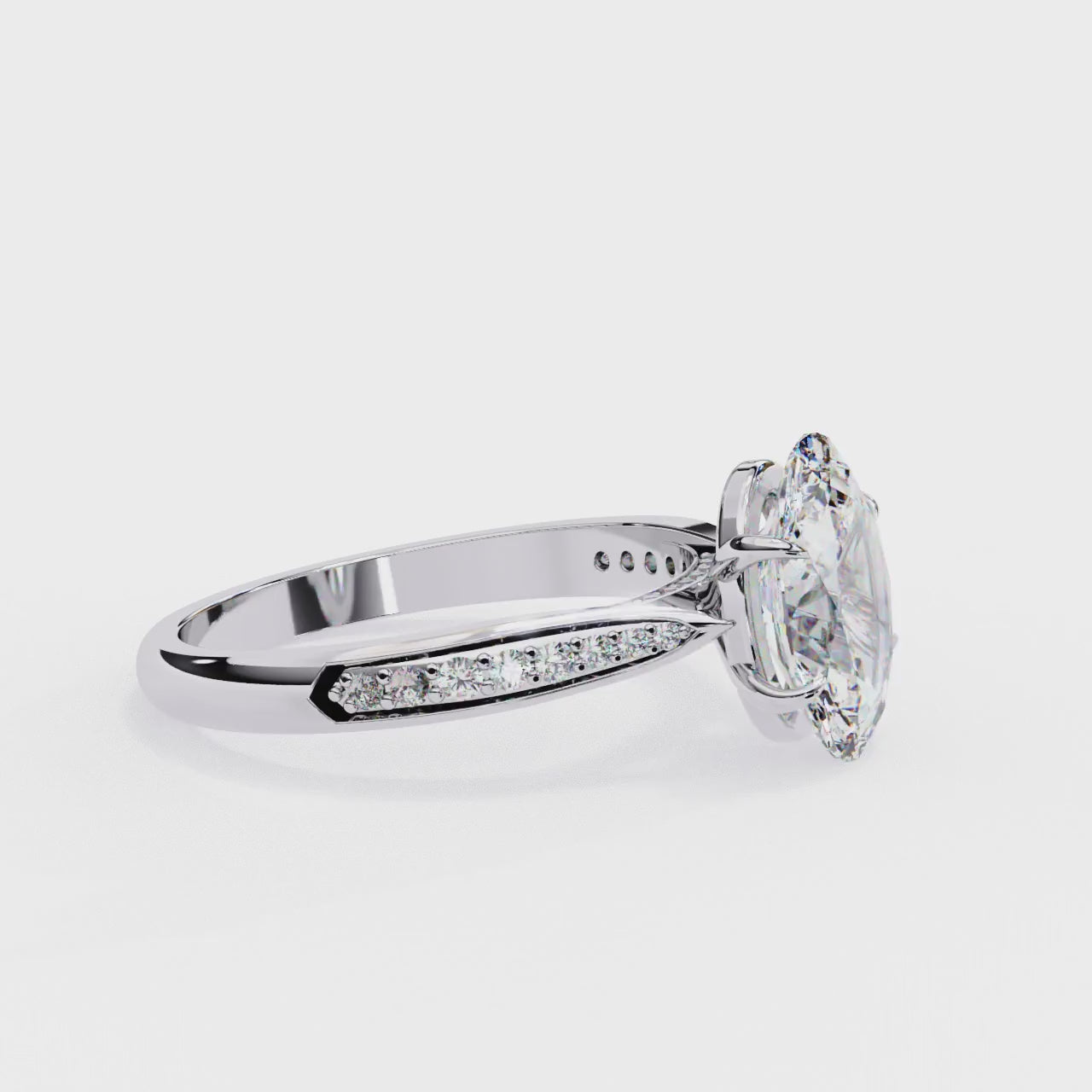 Oval-Cut Lab-Grown Diamond Solitaire Ring | Pavé Bridge & Pavé Shank | VR260093