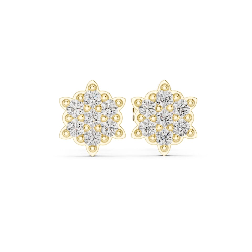 Laboratory-Grown Diamond Star Cluster Stud Earrings, 0.64 ct total in yellow gold, front view