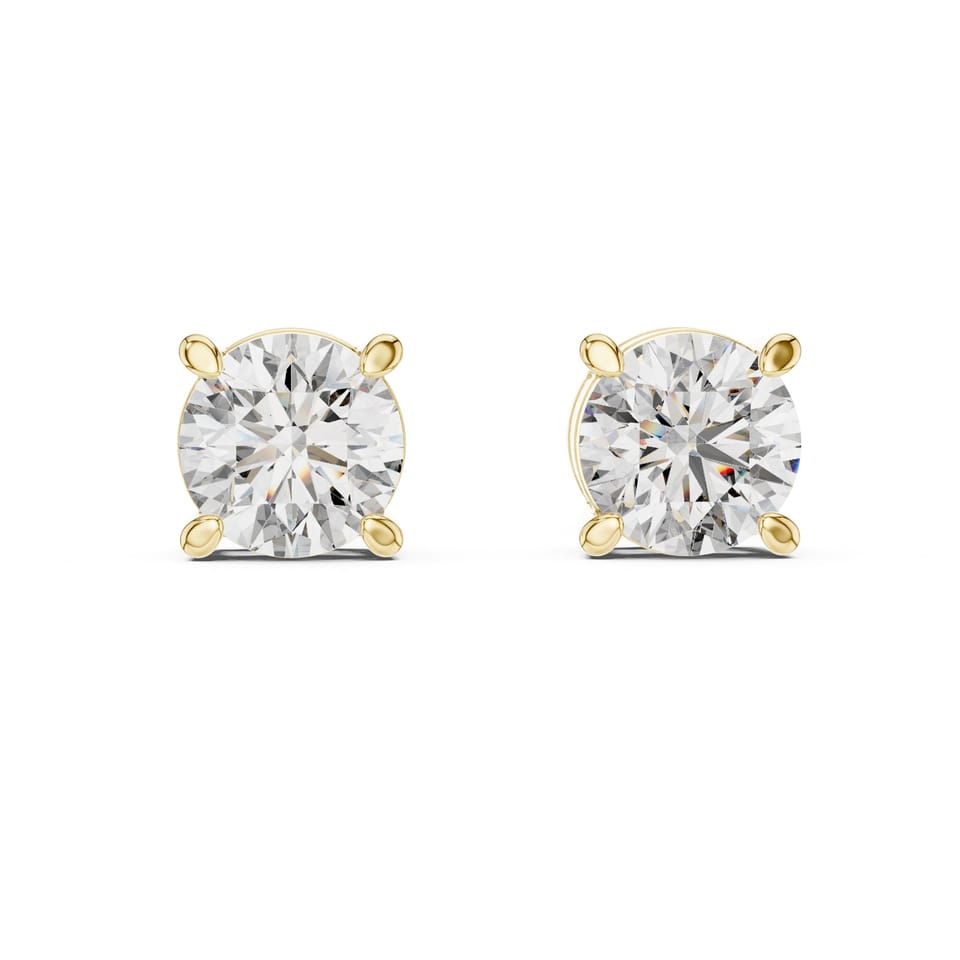 Round Laboratory-Grown Diamond Solitaire Stud Earrings, 2.50 ct total in yellow gold, front view