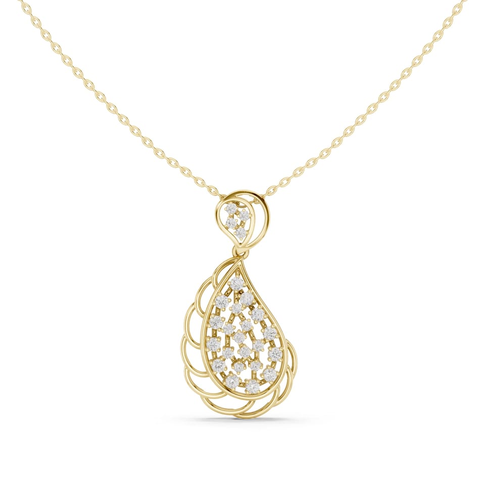Laboratory-Grown Diamond Paisley Scatter Pendant, 0.64 ct total in yellow gold, front view