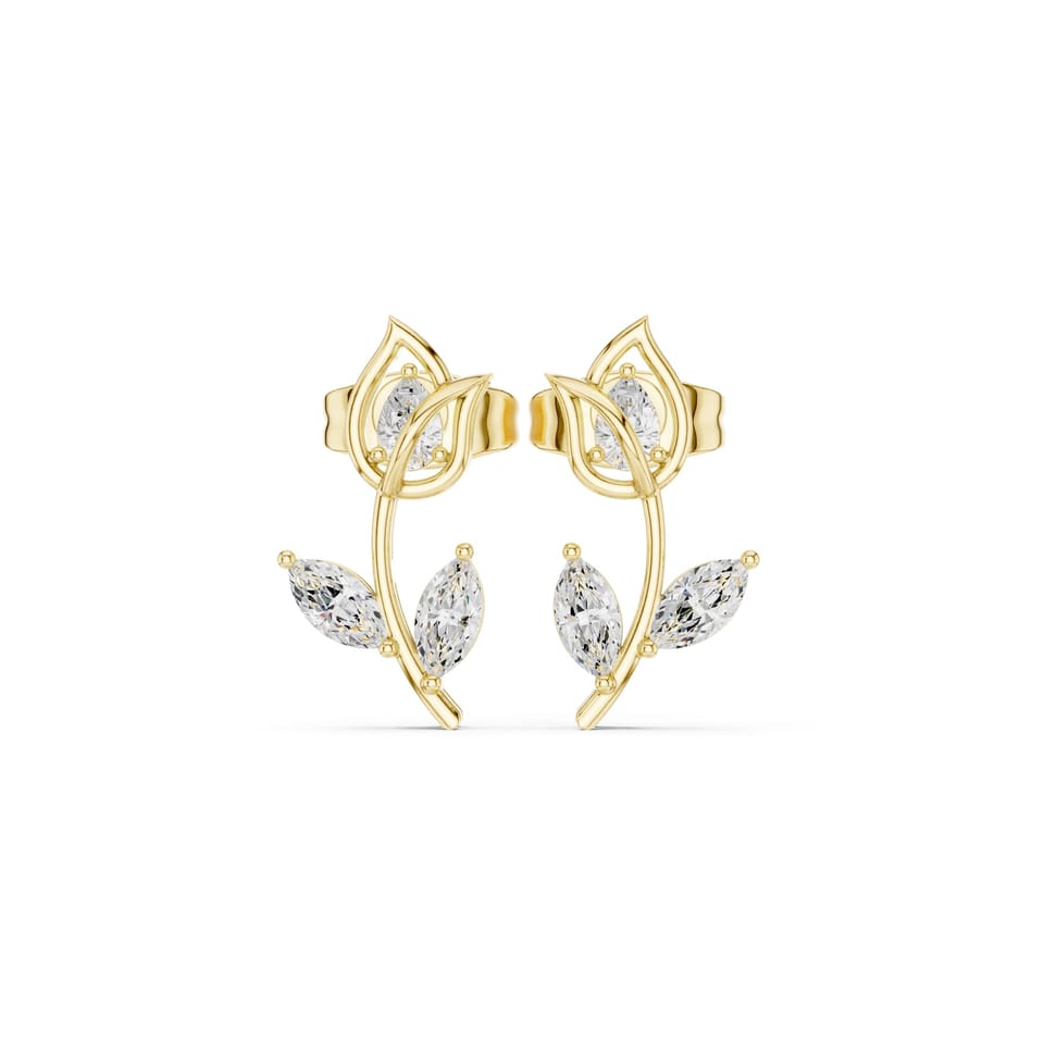 Laboratory-Grown Diamond Rosebud Vine Stud Earrings, 0.32 ct total in yellow gold, front view