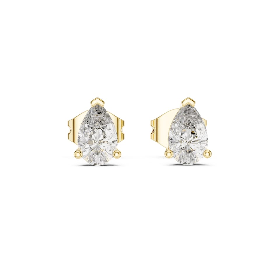 Pear Laboratory-Grown Diamond Solitaire Stud Earrings, 1.00 ct total in yellow gold, front view