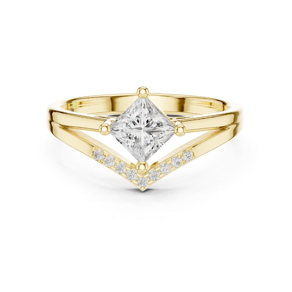 Princess Laboratory-Grown Diamond Kite Solitaire Engagement Ring, 0.57 ct in yellow gold, front view