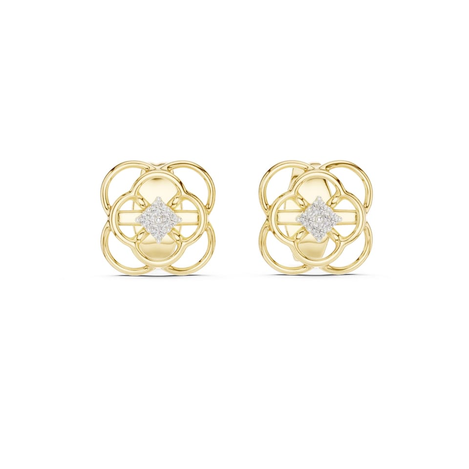 Laboratory-Grown Diamond Openwork Clover Stud Earrings, 0.03 ct total in yellow gold, front view