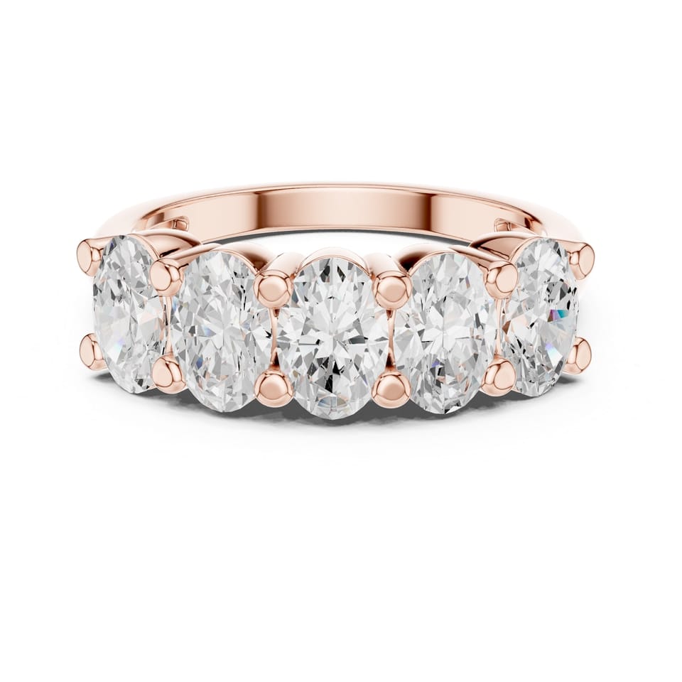 Oval Laboratory-Grown Diamond Five-Stone Wedding Band, 1.80 ct total in rose gold, front view