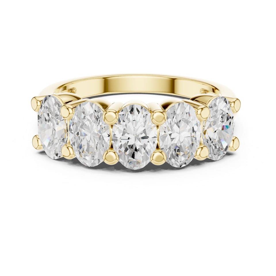 Oval Laboratory-Grown Diamond Five-Stone Wedding Band, 1.80 ct total in yellow gold, front view