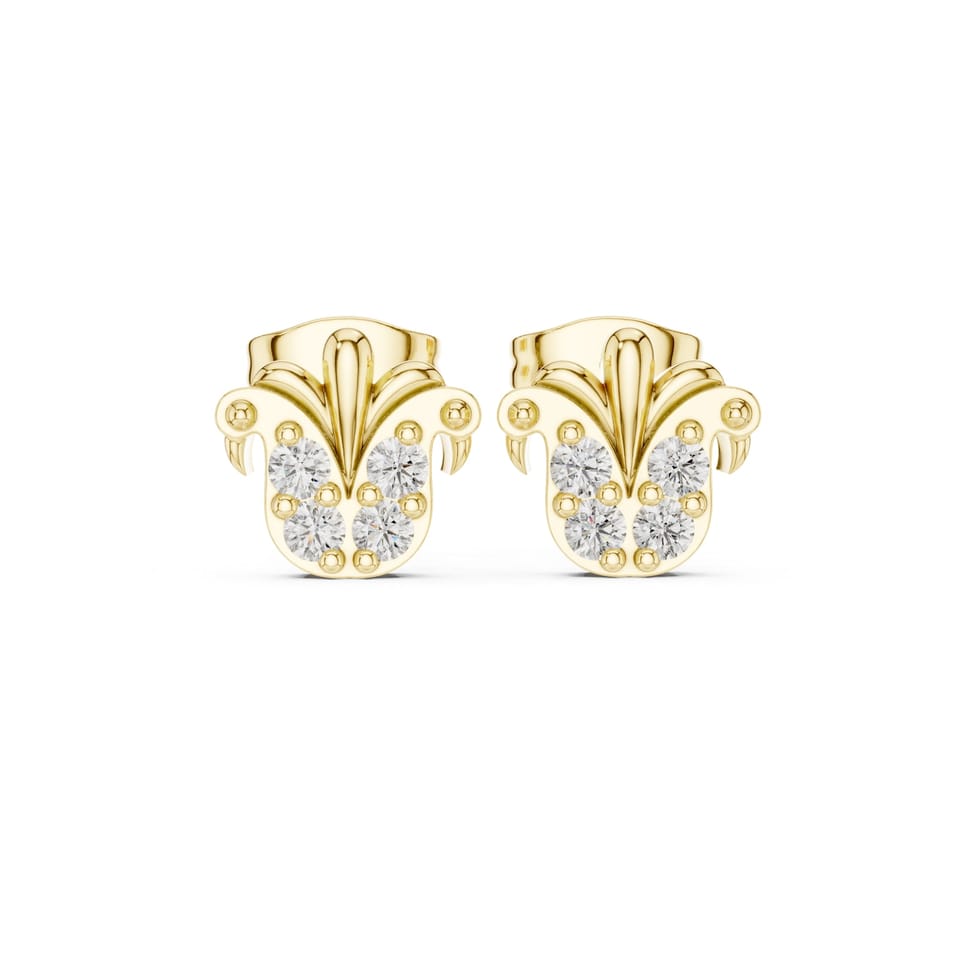Laboratory-Grown Diamond Palmette Cluster Stud Earrings, 0.28 ct total in yellow gold, front view