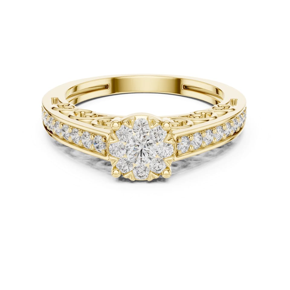 Laboratory-Grown Diamond Illusion Cluster Ring, 0.50 ct total in yellow gold, front view