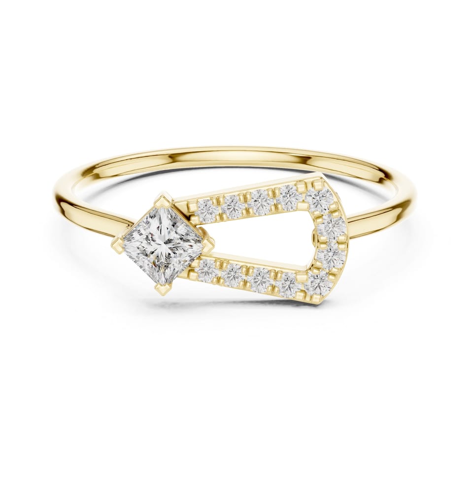 Laboratory-Grown Diamond Geometric Keyhole Ring, 0.27 ct total in yellow gold, front view