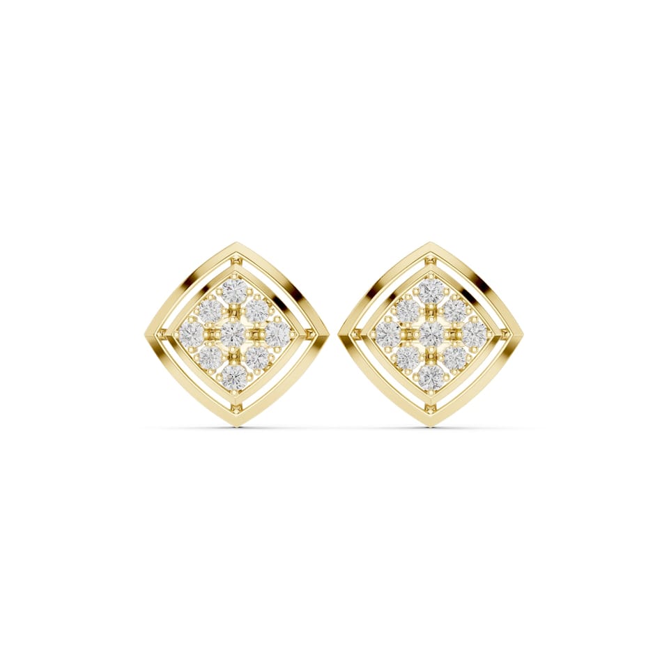 Laboratory-Grown Diamond Kite Cluster Stud Earrings, 0.64 ct total in yellow gold, front view