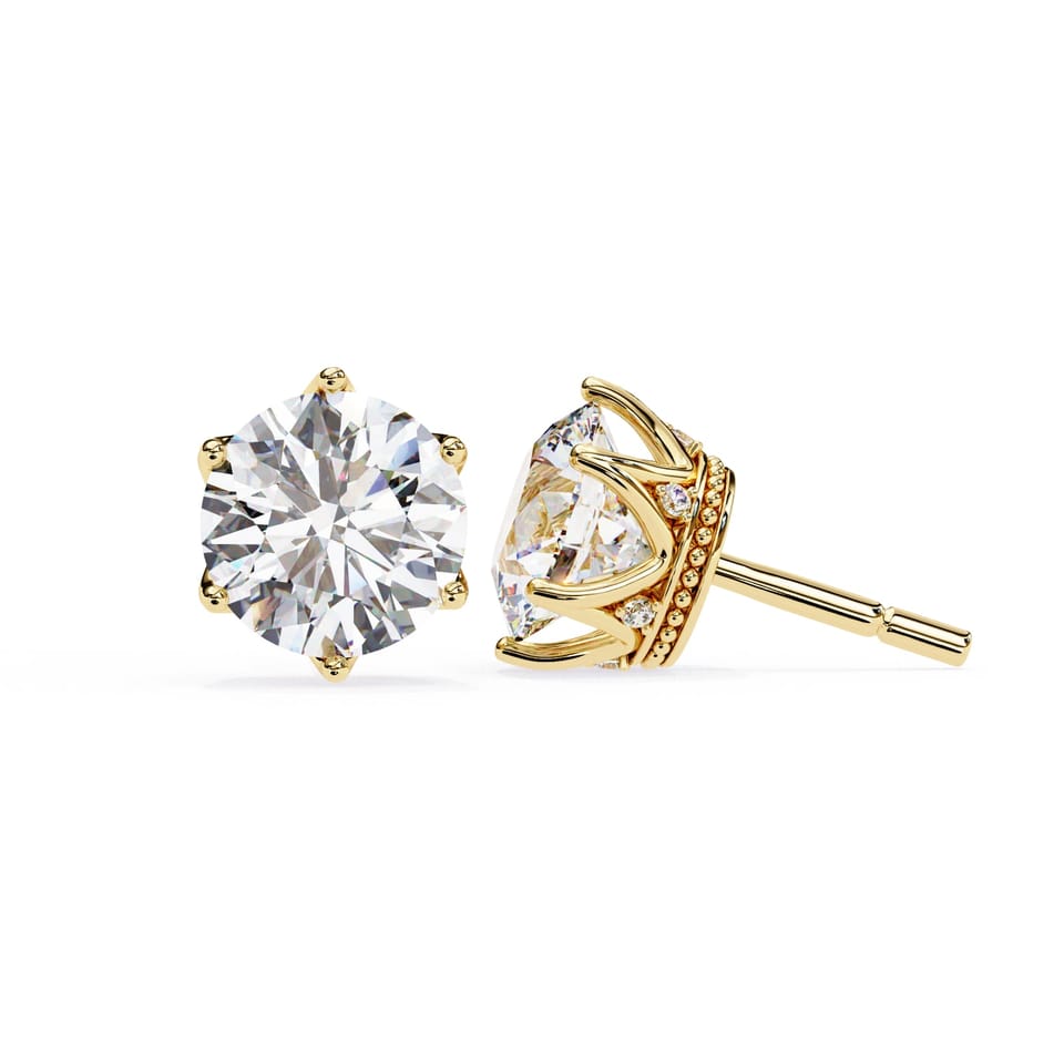 Laboratory-Grown Diamond Hidden Halo Solitaire Stud Earrings, 2.61 ct total in yellow gold, front view