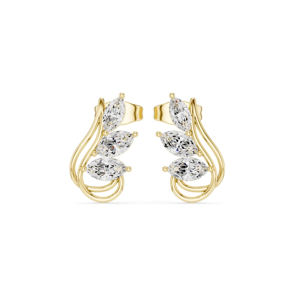 Marquise Laboratory-Grown Diamond Climber Stud Earrings, 0.92 ct total in yellow gold, front view