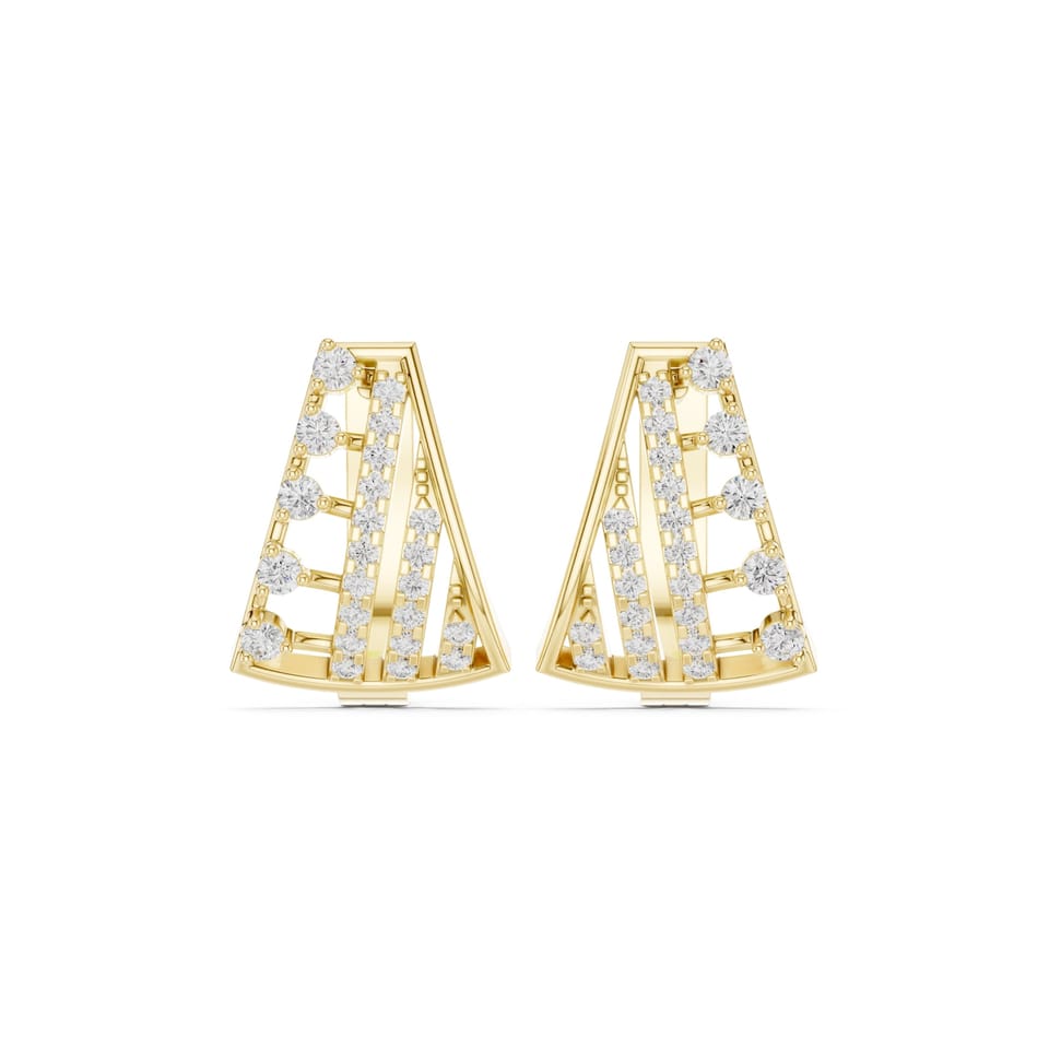 Laboratory-Grown Diamond Fan Statement Hoop Earrings, 0.49 ct total in yellow gold, front view