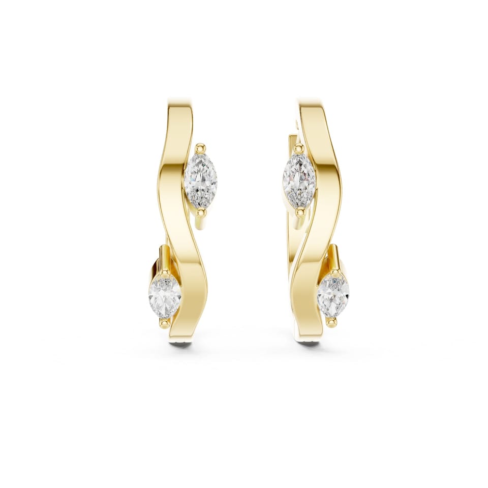 Marquise Laboratory-Grown Diamond Wave Huggie Earrings, 0.25 ct total in yellow gold, front view