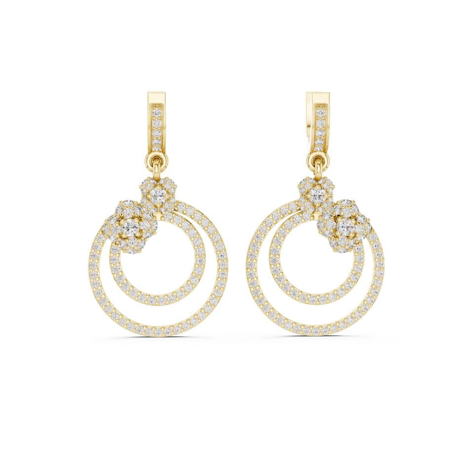Laboratory-Grown Diamond Double Circle Drop Earrings, 1.08 ct total in yellow gold, front view
