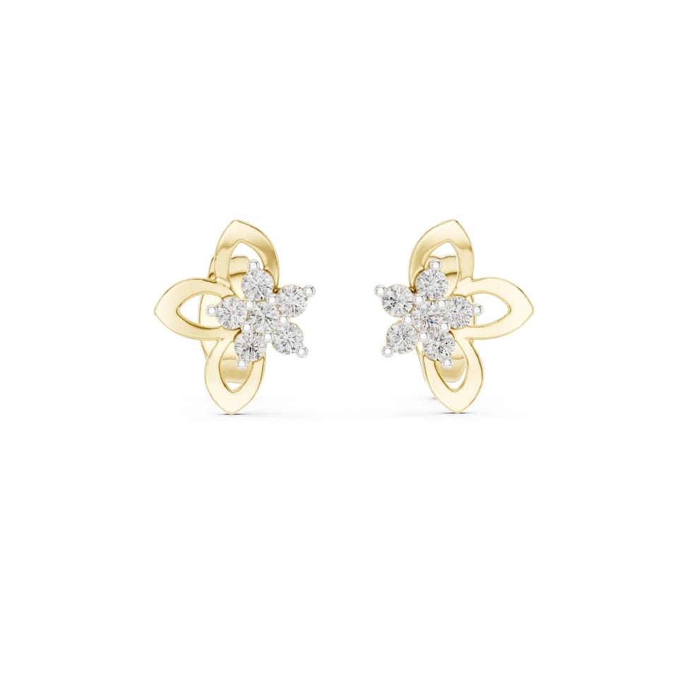 Laboratory-Grown Diamond Petal Cluster Stud Earrings, 0.18 ct total in yellow gold, front view