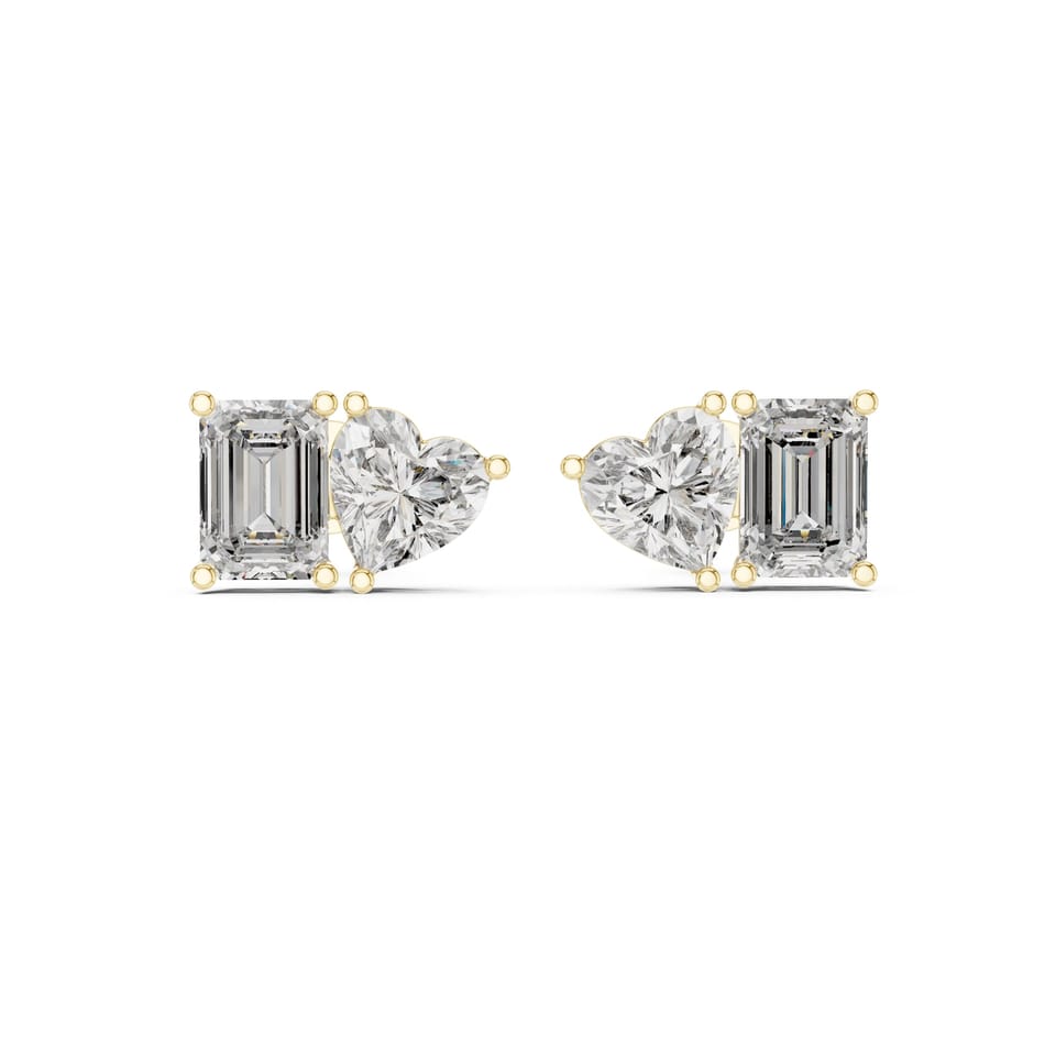Laboratory-Grown Diamond Toi et Moi Stud Earrings, 4.00 ct total in yellow gold, front view
