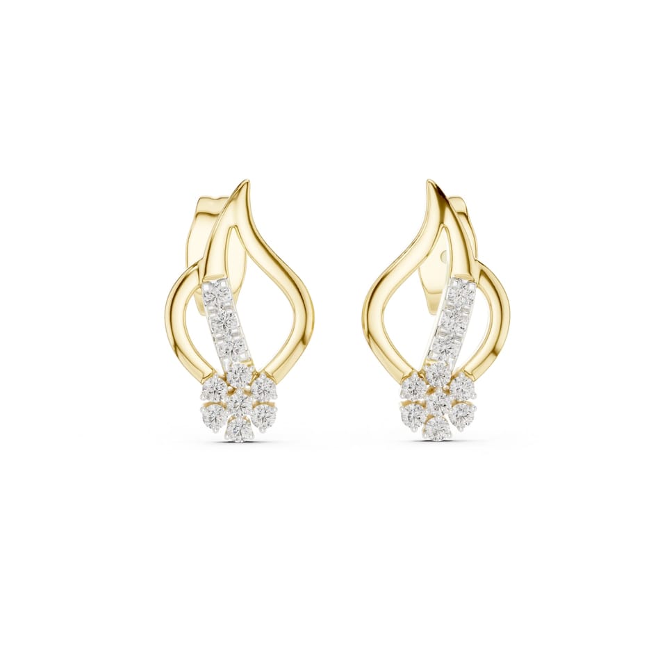 Laboratory-Grown Diamond Flame Cluster Stud Earrings, 0.20 ct total in yellow gold, front view