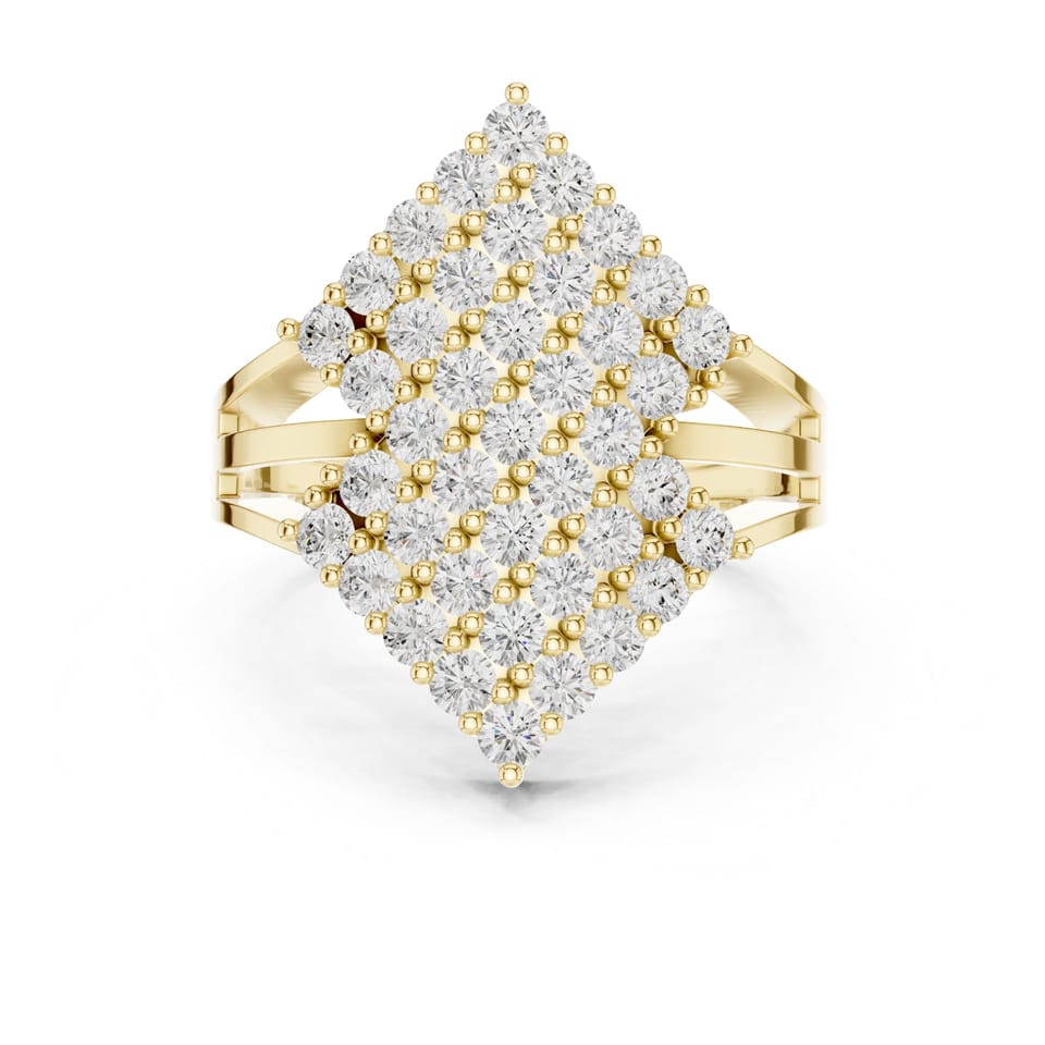 Laboratory-Grown Diamond Rhombus Cocktail Ring, 1.64 ct total in yellow gold, front view
